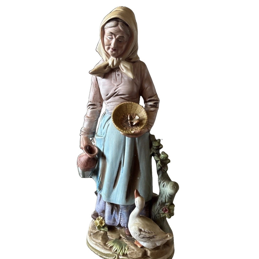 Vintage Home Interior Figurine Woman And Goose Cottagecore Granny Core Farm Hous - Picture 1 of 9